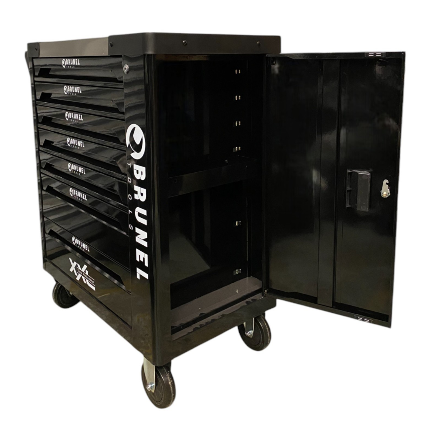 BRUNEL Tools 7 Drawer Caster Mounted Roller Tool Chest Cabinet with 6 Fully Stocked Drawers - 249 Pieces - Black