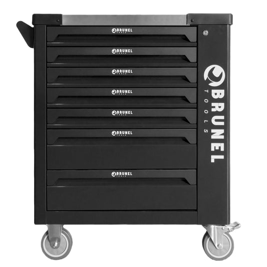 BRUNEL Tools 7 Drawer Caster Mounted Roller Tool Chest Cabinet with 6 Fully Stocked Drawers - 249 Pieces - Black
