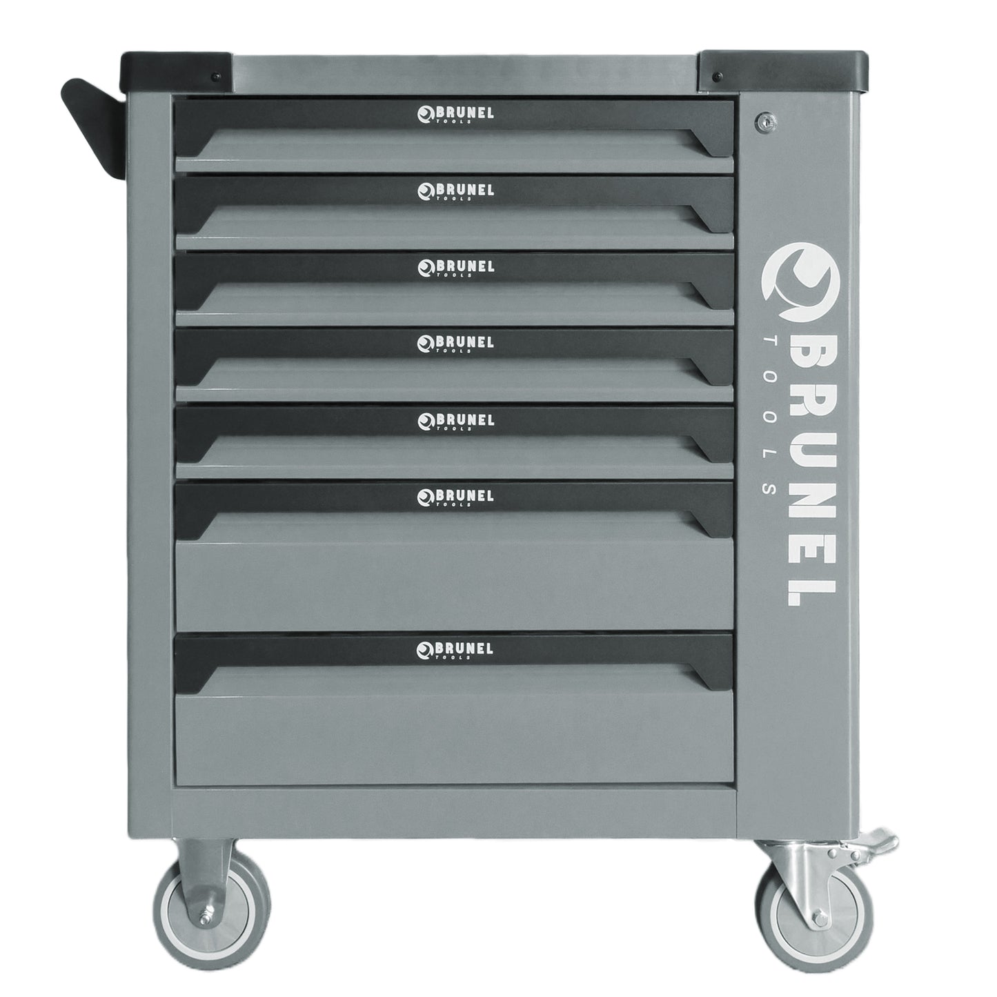 BRUNEL Tools 7 Drawer Caster Mounted Roller Tool Chest Cabinet with 6 Fully Stocked Drawers - 249 Pieces - Grey
