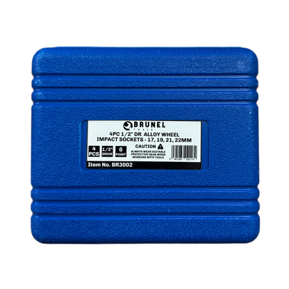 BRUNEL Tools 4pc 1/2" Dr Deep Impact Sockets For Alloy Wheels 17, 19, 21, 22mm BR3002