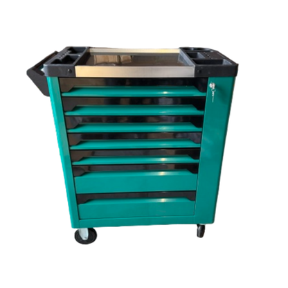 BRUNEL Tools 7 Drawer Caster Mounted Roller Tool Chest Cabinet with 6 Fully Stocked Drawers - 249 Pieces - Green
