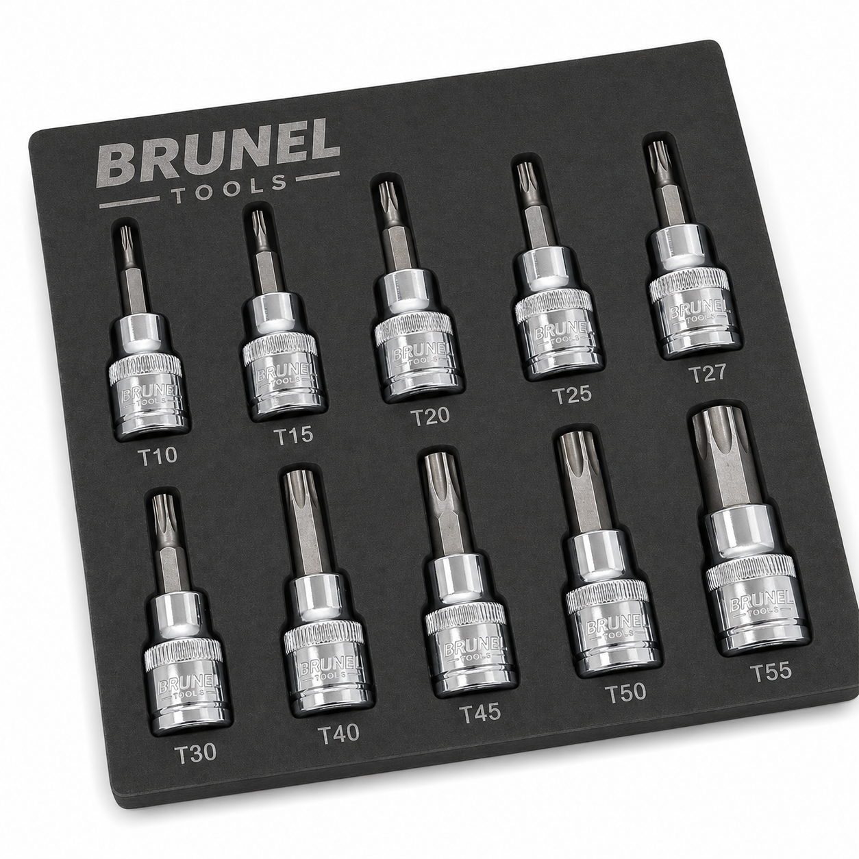 BRUNEL Tools 10pc 3/8dr Torx / Star Bit Socket Set 48mm (L) T10 TO T55 BR3005