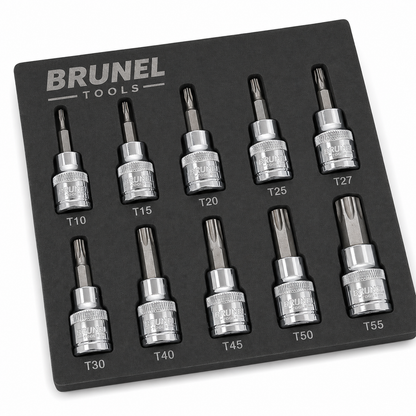 BRUNEL Tools 10pc 3/8dr Torx / Star Bit Socket Set 48mm (L) T10 TO T55 BR3005