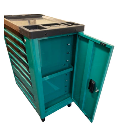 BRUNEL Tools 7 Drawer Caster Mounted Roller Tool Chest Cabinet with 6 Fully Stocked Drawers - 249 Pieces - Green