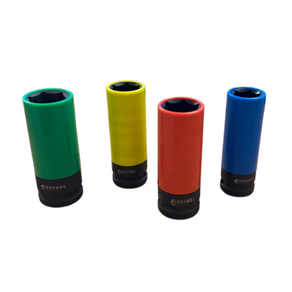 BRUNEL Tools 4pc 1/2" Dr Deep Impact Sockets For Alloy Wheels 17, 19, 21, 22mm BR3002