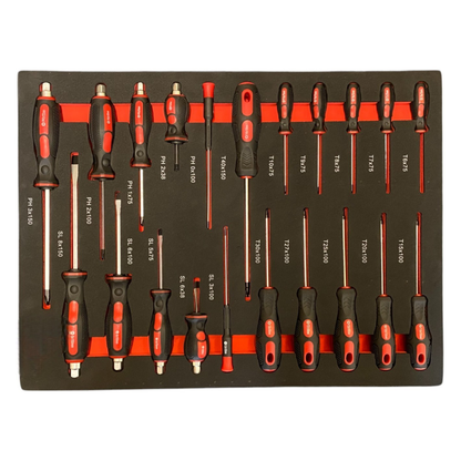 BRUNEL Tools 7 Drawer Caster Mounted Roller Tool Chest Cabinet with 6 Fully Stocked Drawers - 249 Pieces - Red